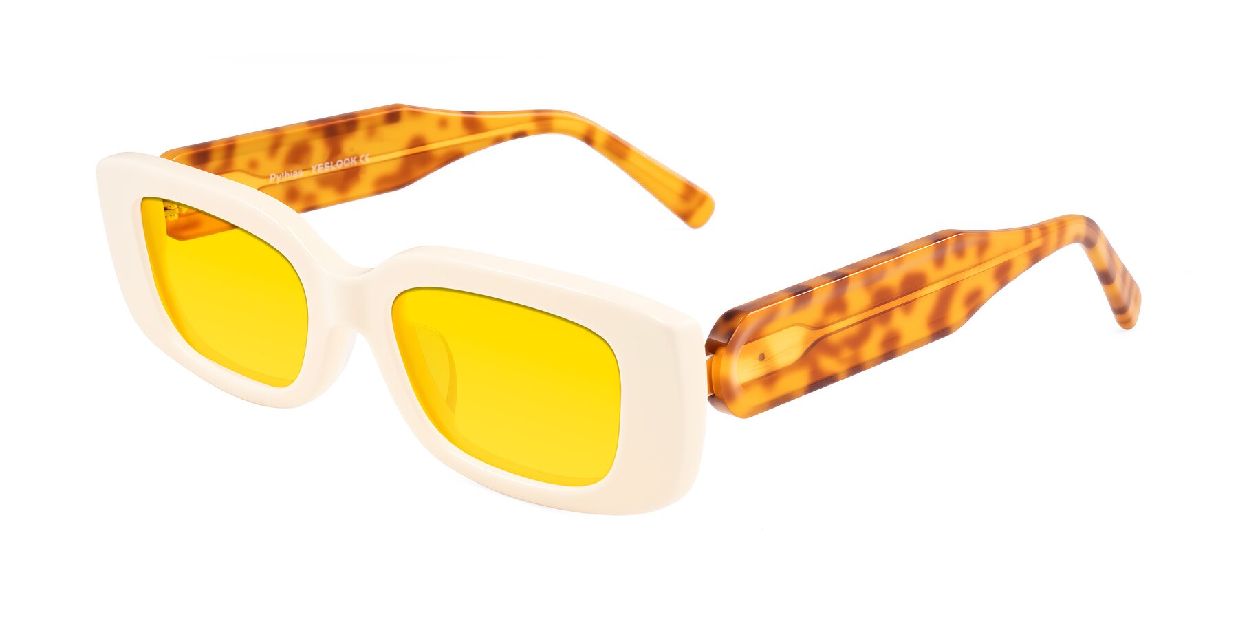 Angle of Pythias in Milky White/Tortoise with Yellow Tinted Lenses