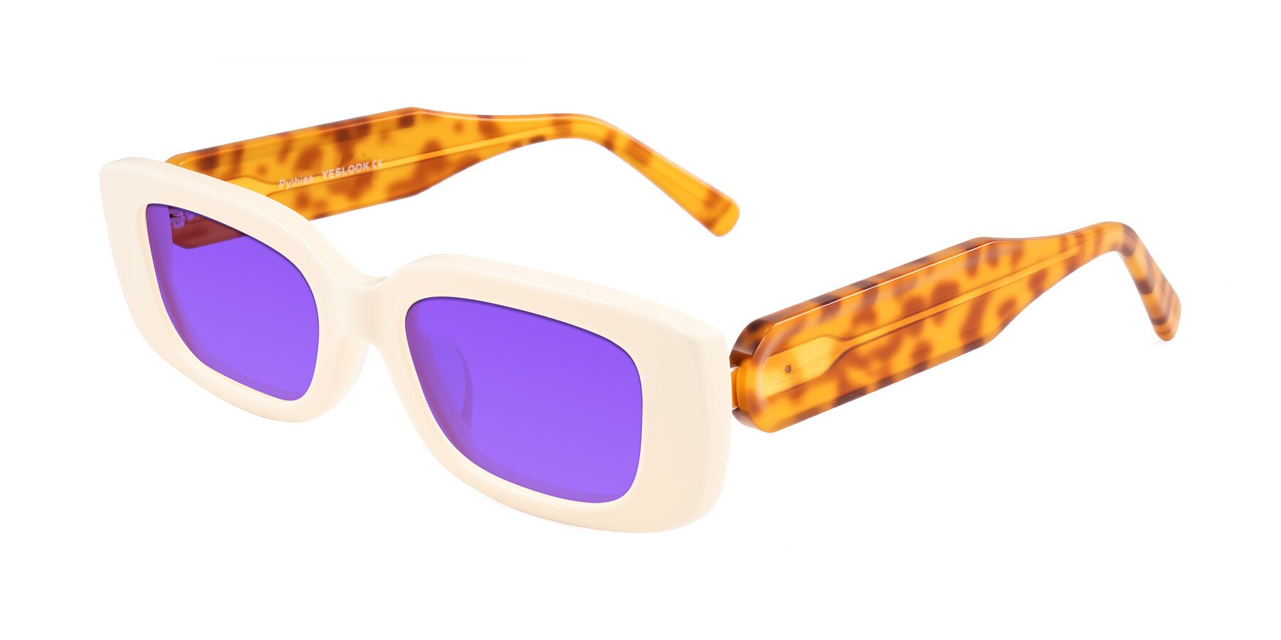 Angle of Pythias in Milky White/Tortoise with Purple Tinted Lenses