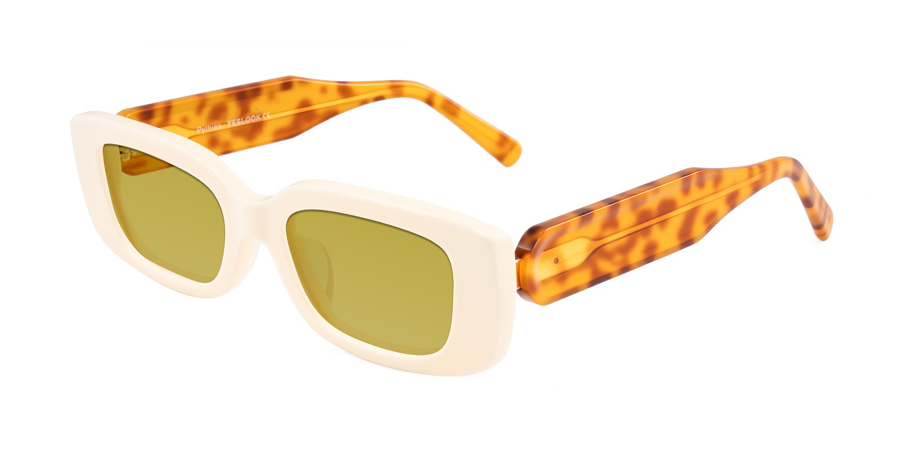 Angle of Pythias in Milky White/Tortoise with Champagne Tinted Lenses