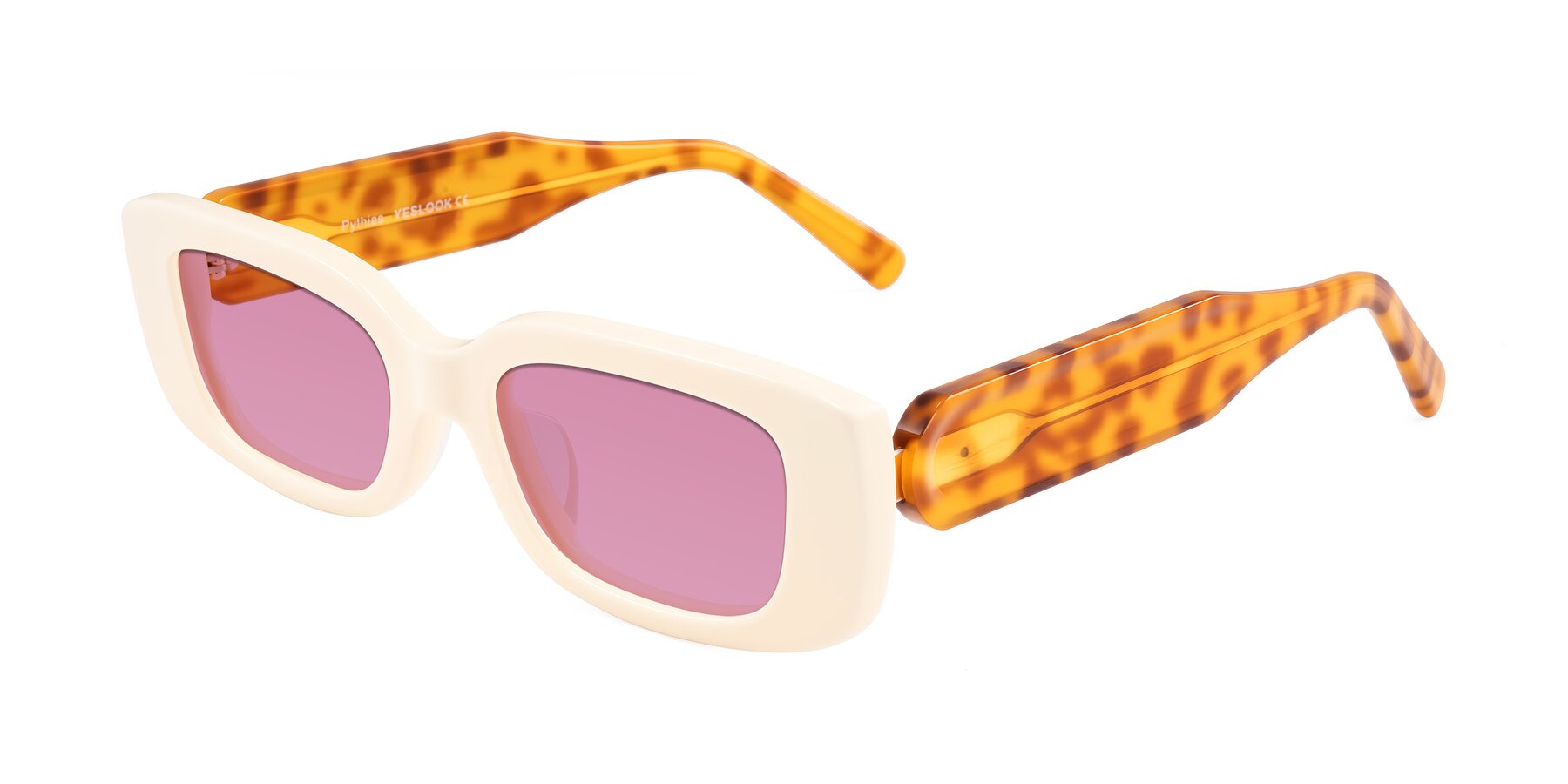 Angle of Pythias in Milky White/Tortoise with Medium Wine Tinted Lenses