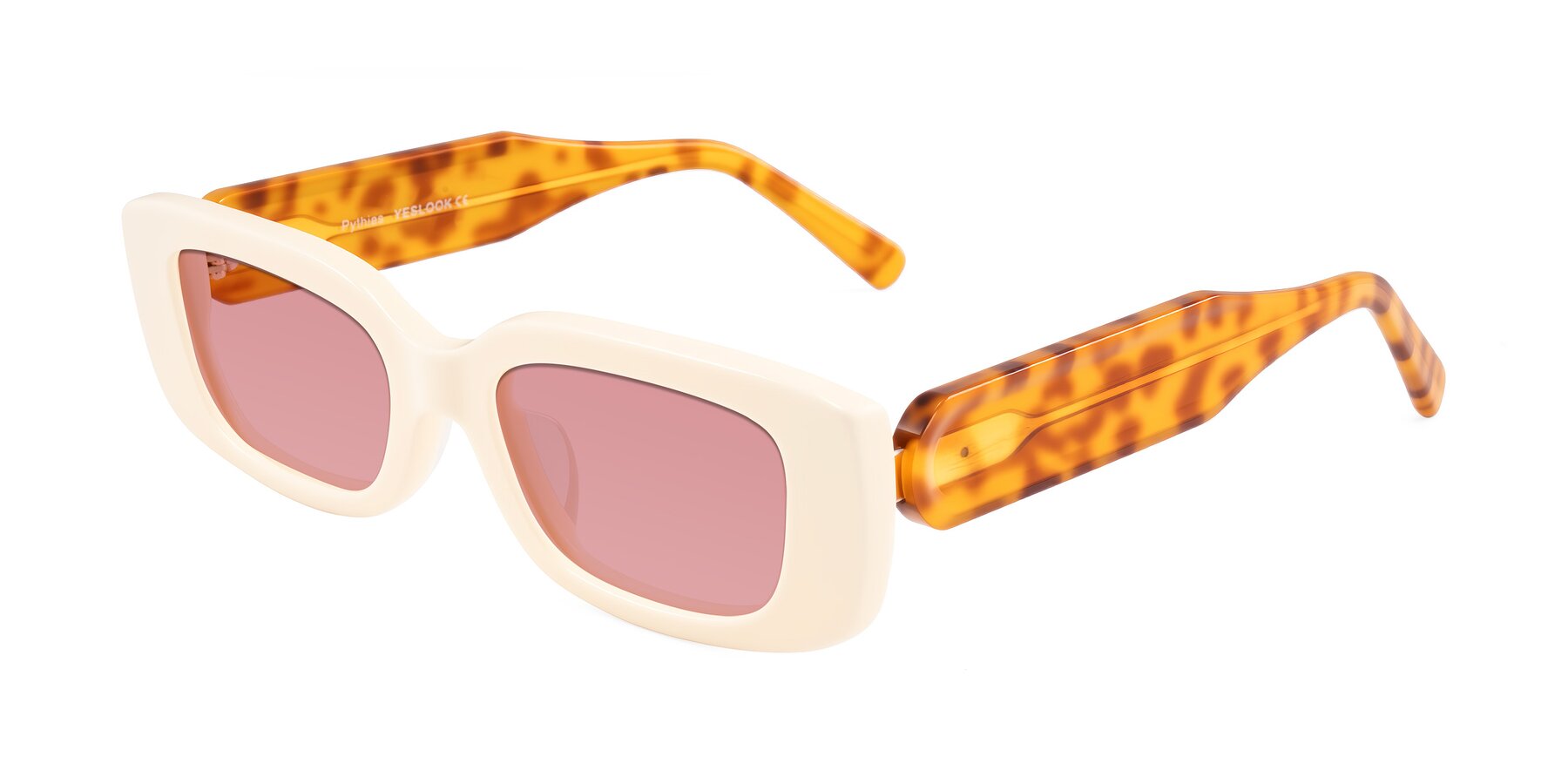 Angle of Pythias in Milky White/Tortoise with Medium Garnet Tinted Lenses