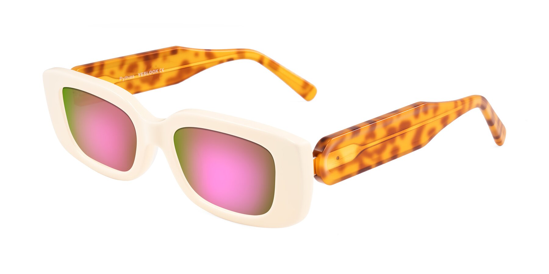Angle of Pythias in Milky White/Tortoise with Pink Mirrored Lenses