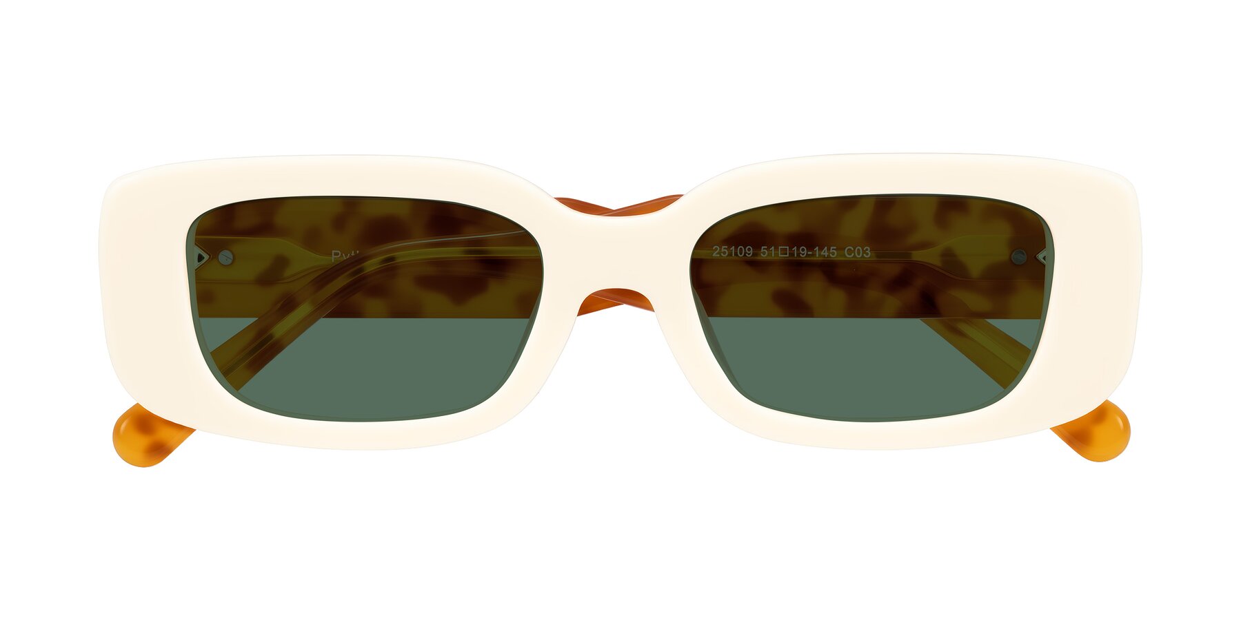 Folded Front of Pythias in Milky White/Tortoise with Green Polarized Lenses