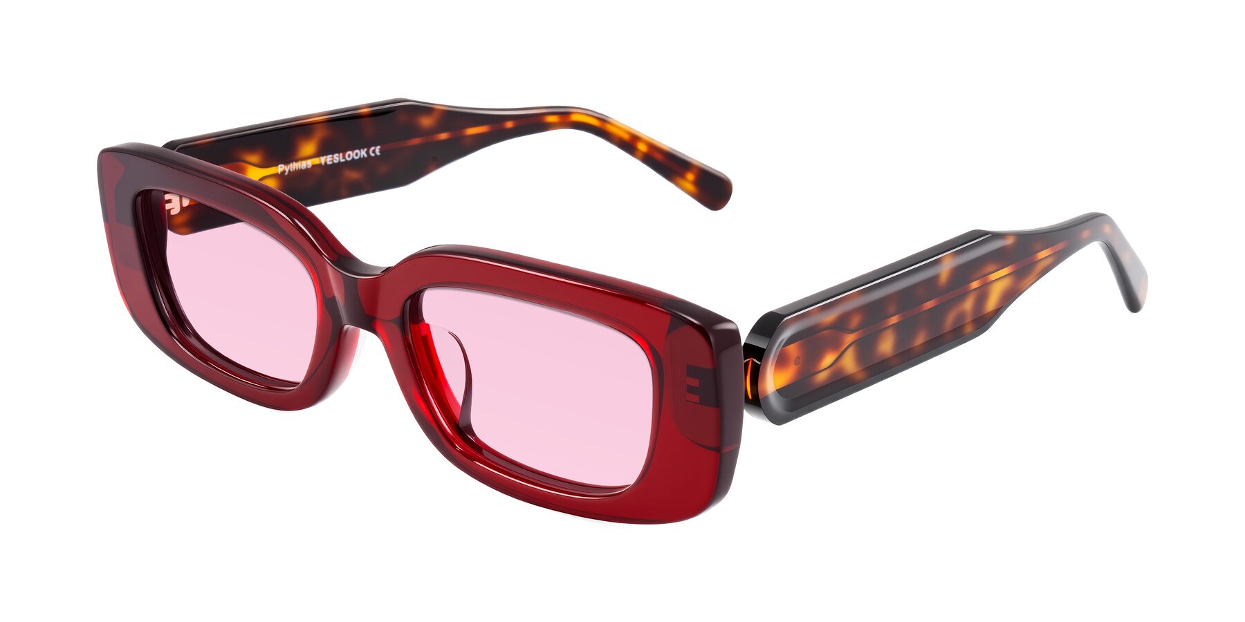Angle of Pythias in Wine/Tortoise with Light Pink Tinted Lenses