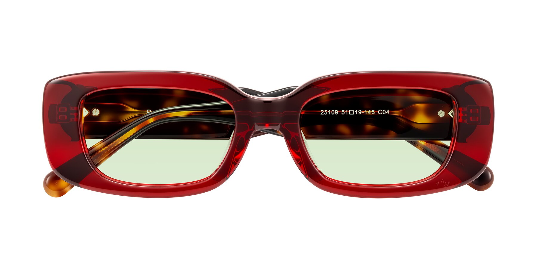 Folded Front of Pythias in Wine/Tortoise with Light Green Tinted Lenses