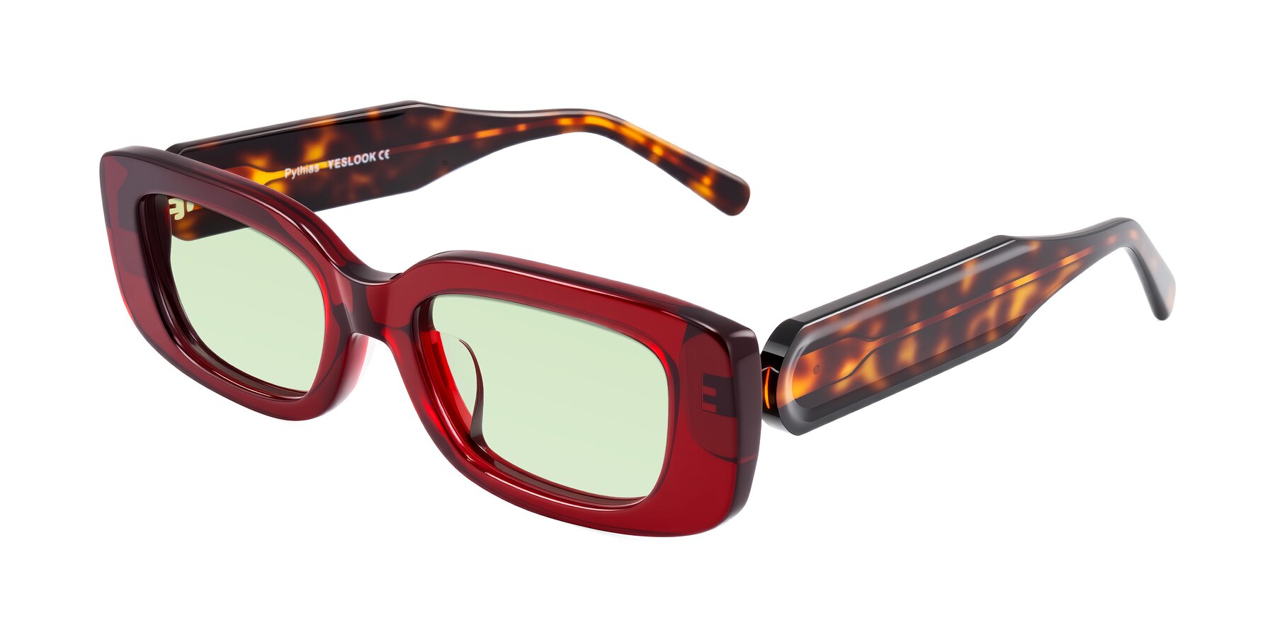 Angle of Pythias in Wine/Tortoise with Light Green Tinted Lenses