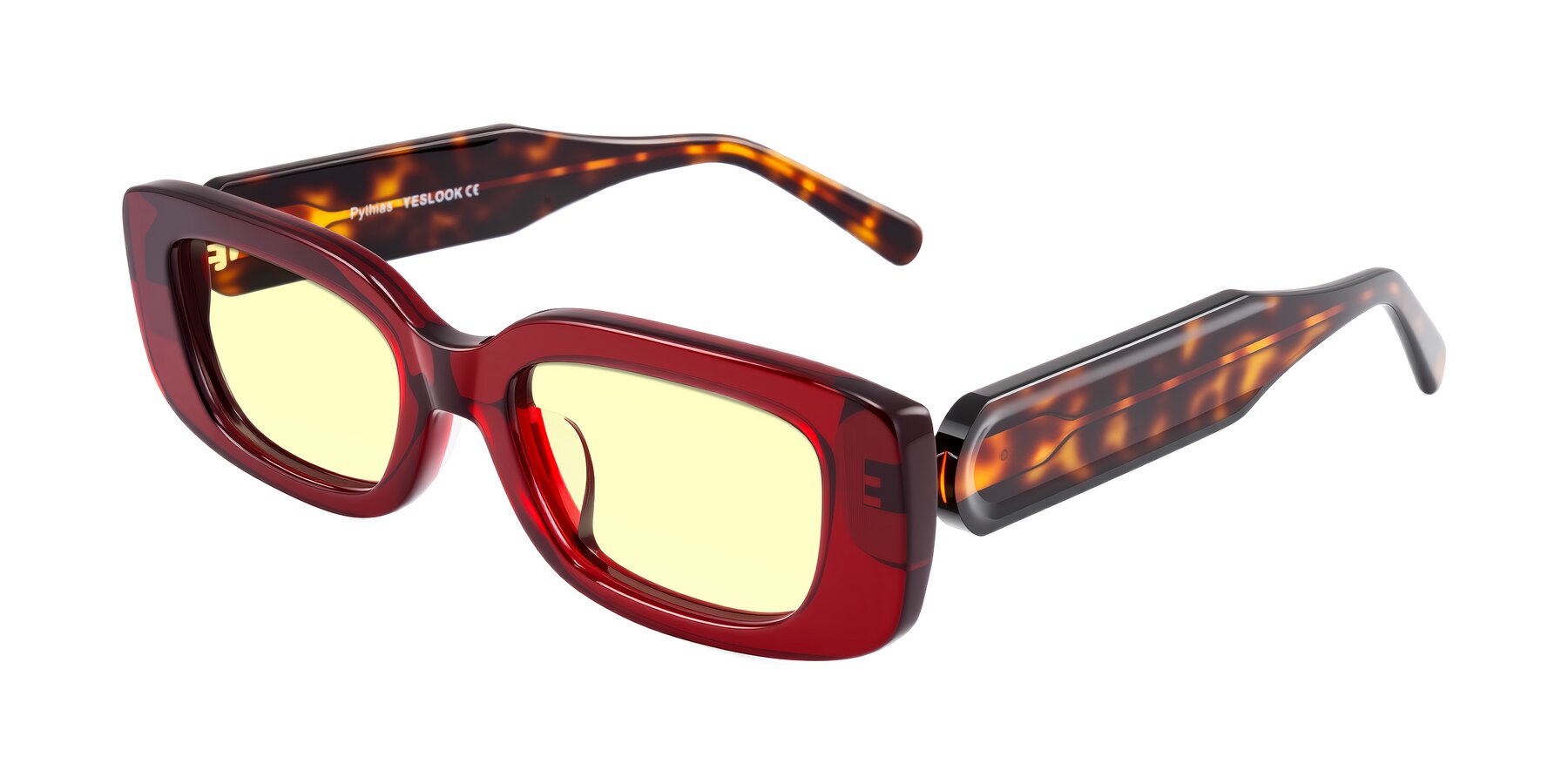 Angle of Pythias in Wine/Tortoise with Light Yellow Tinted Lenses