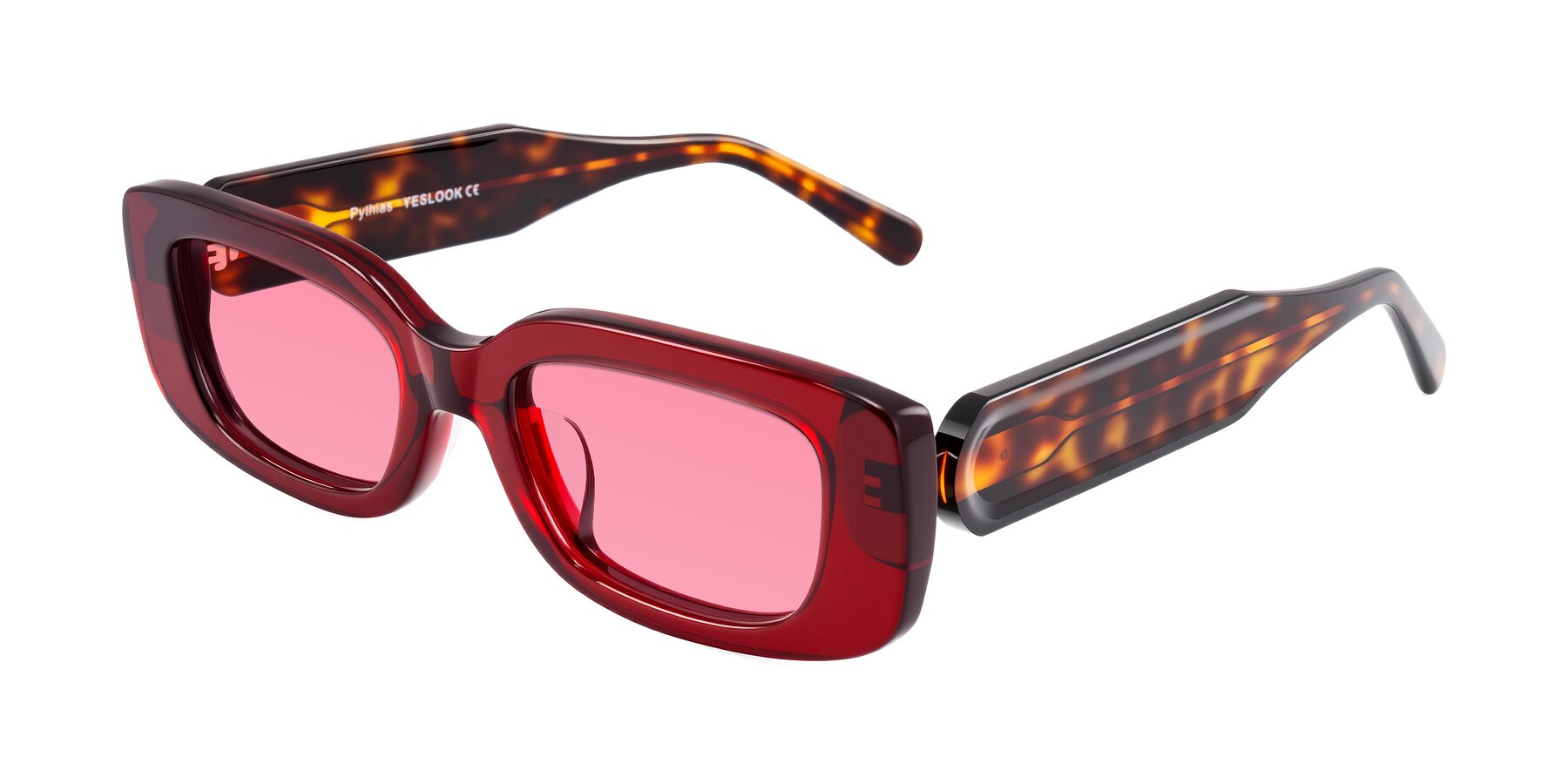 Angle of Pythias in Wine/Tortoise with Pink Tinted Lenses