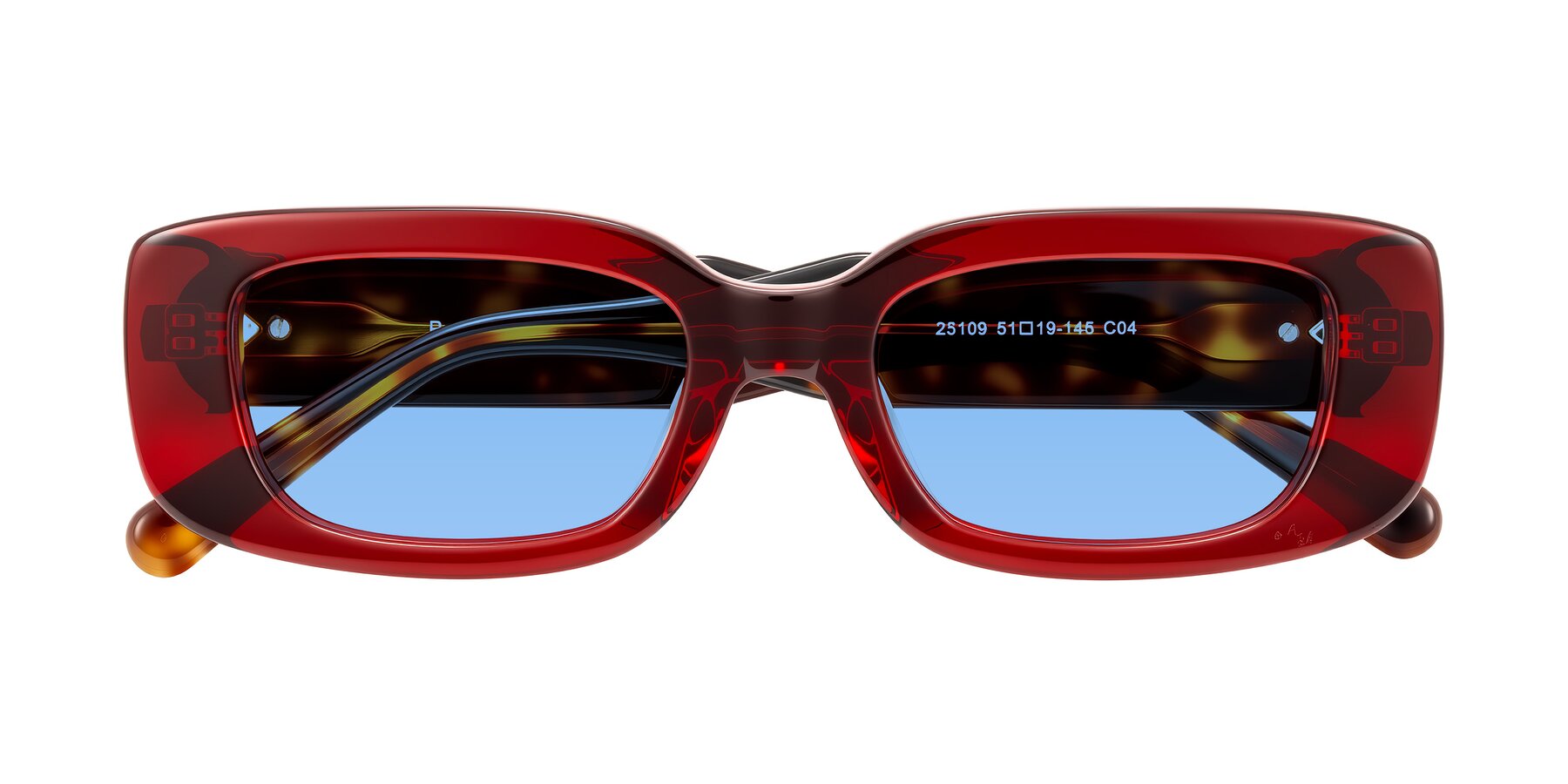 Folded Front of Pythias in Wine/Tortoise with Medium Blue Tinted Lenses