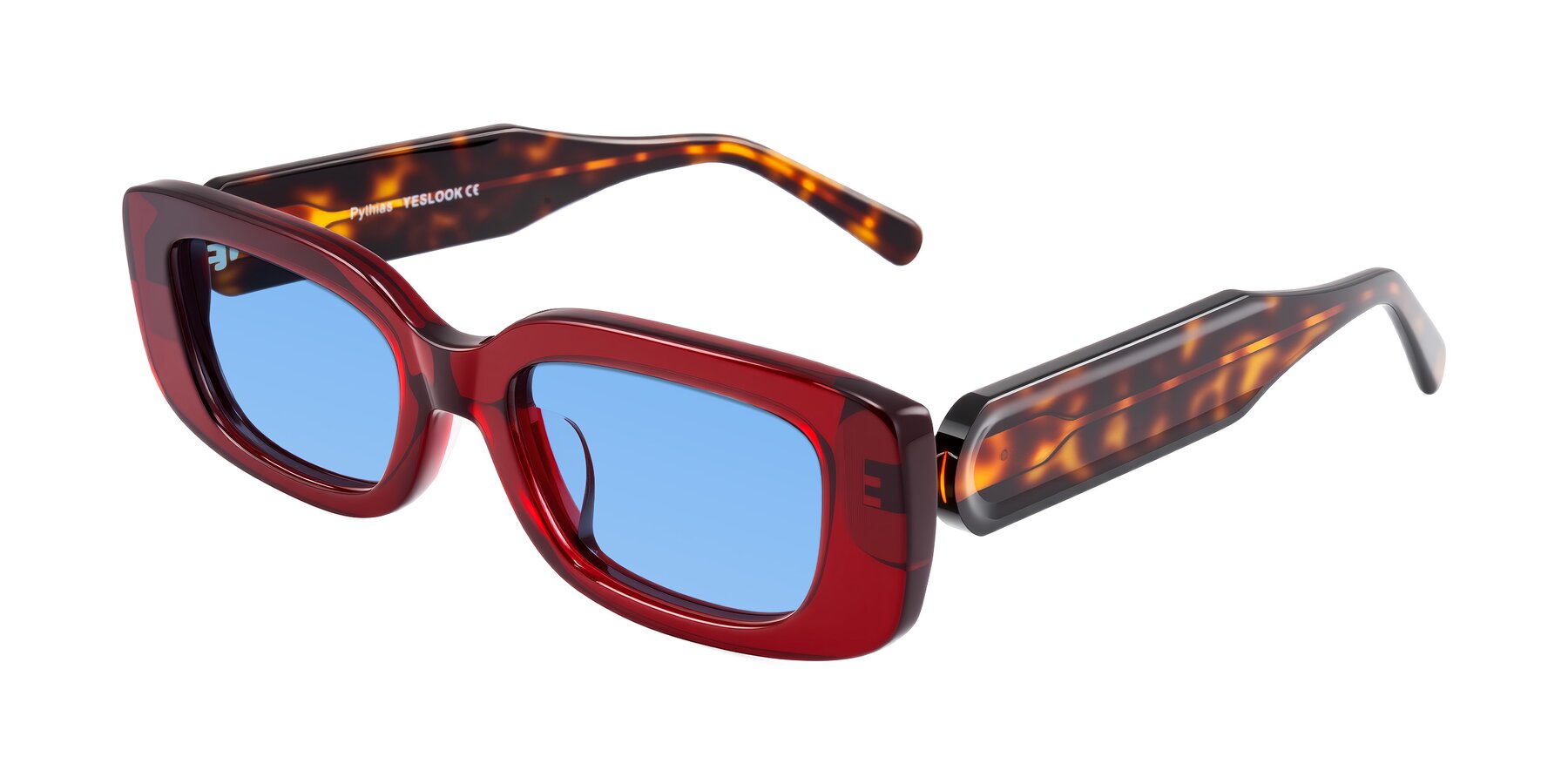 Angle of Pythias in Wine/Tortoise with Medium Blue Tinted Lenses