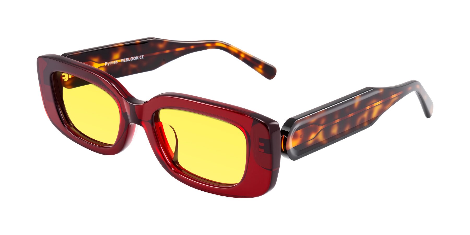 Angle of Pythias in Wine/Tortoise with Medium Yellow Tinted Lenses