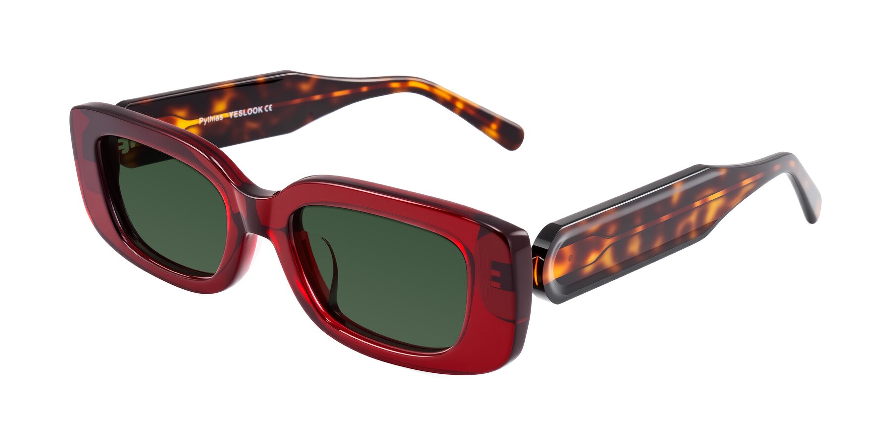 Angle of Pythias in Wine/Tortoise with Green Tinted Lenses