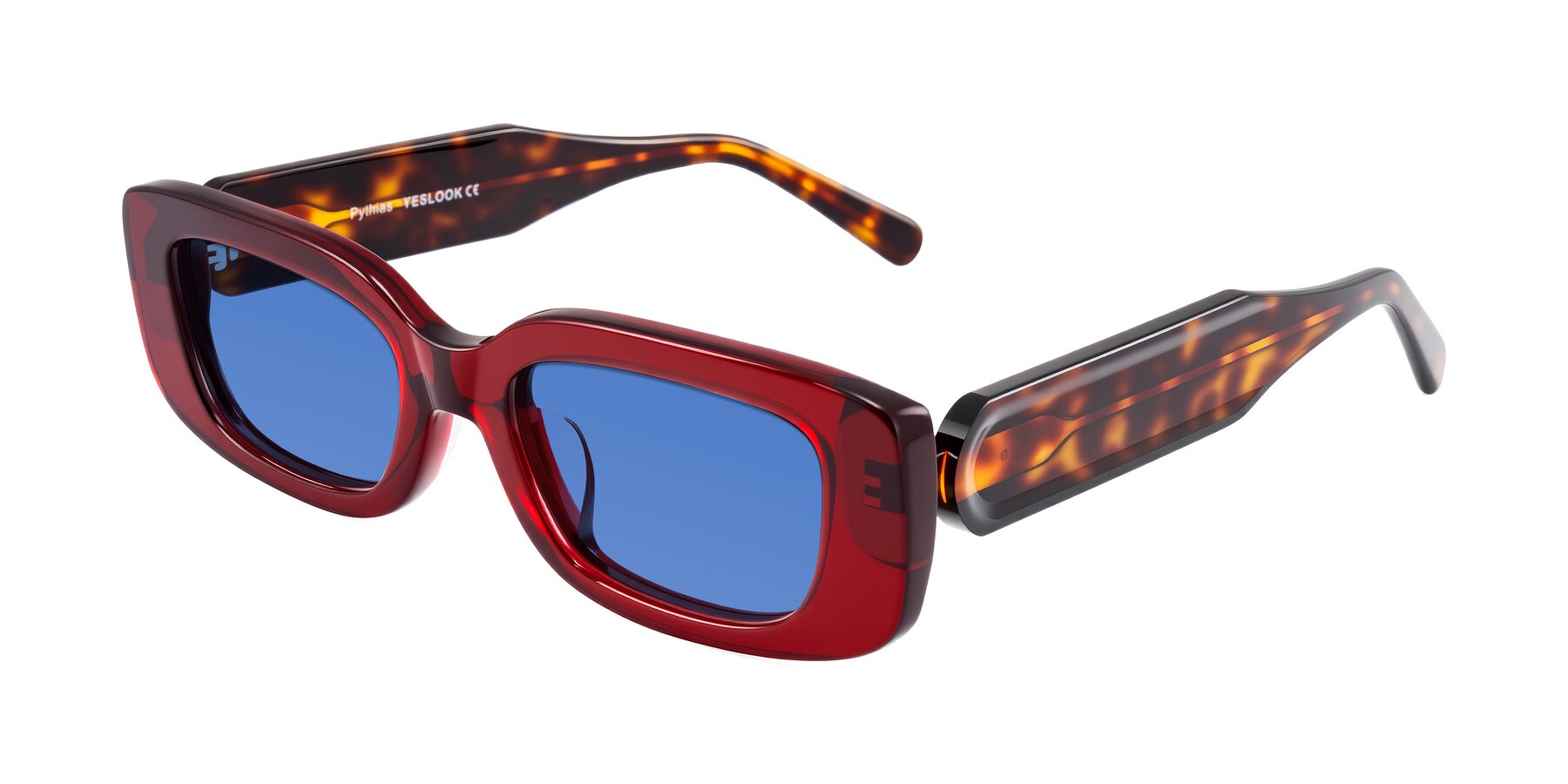 Angle of Pythias in Wine/Tortoise with Blue Tinted Lenses