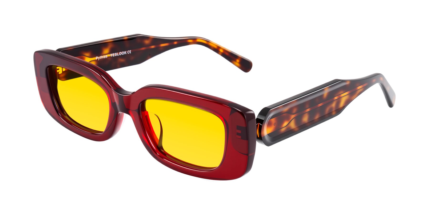 Angle of Pythias in Wine/Tortoise with Yellow Tinted Lenses