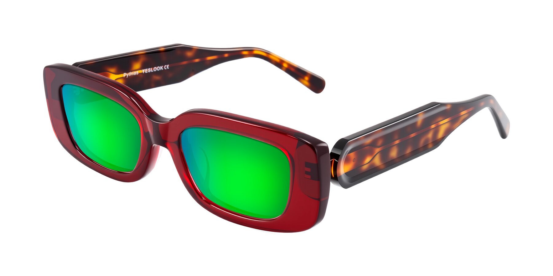 Angle of Pythias in Wine/Tortoise with Green Mirrored Lenses
