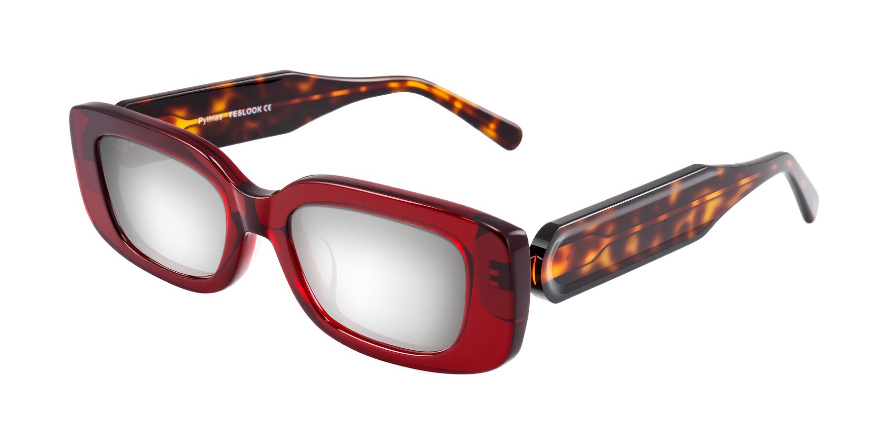 Angle of Pythias in Wine/Tortoise with Silver Mirrored Lenses