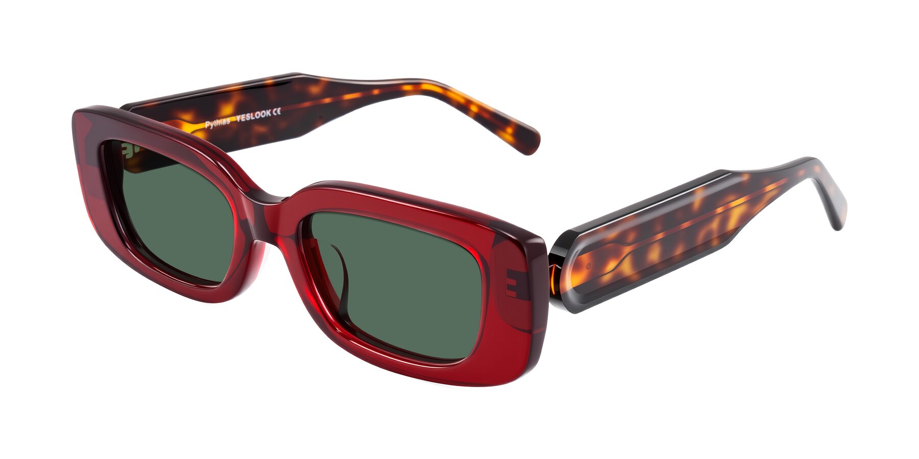 Angle of Pythias in Wine/Tortoise with Green Polarized Lenses