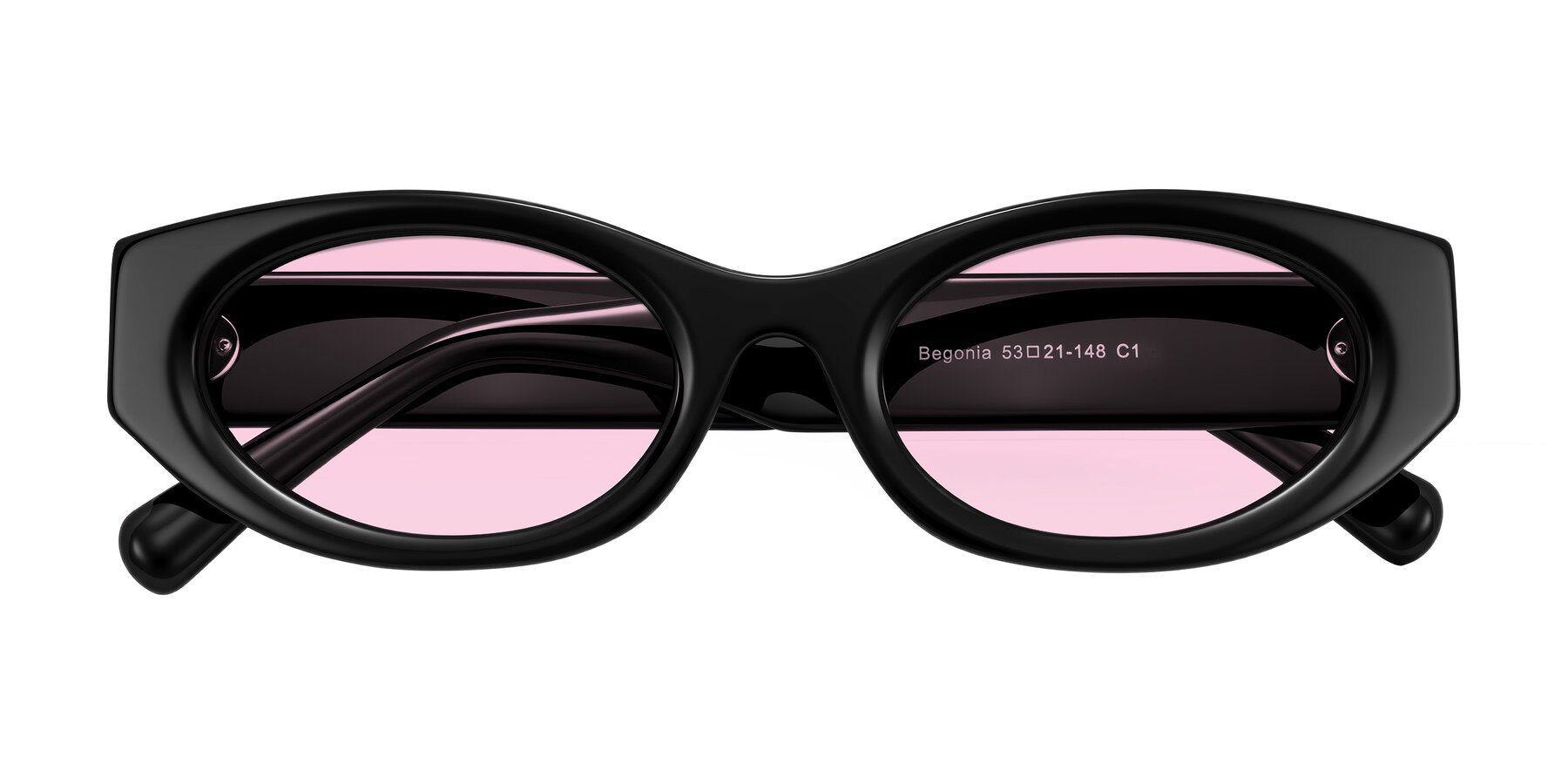 Folded Front of Begonia in Black with Light Pink Tinted Lenses
