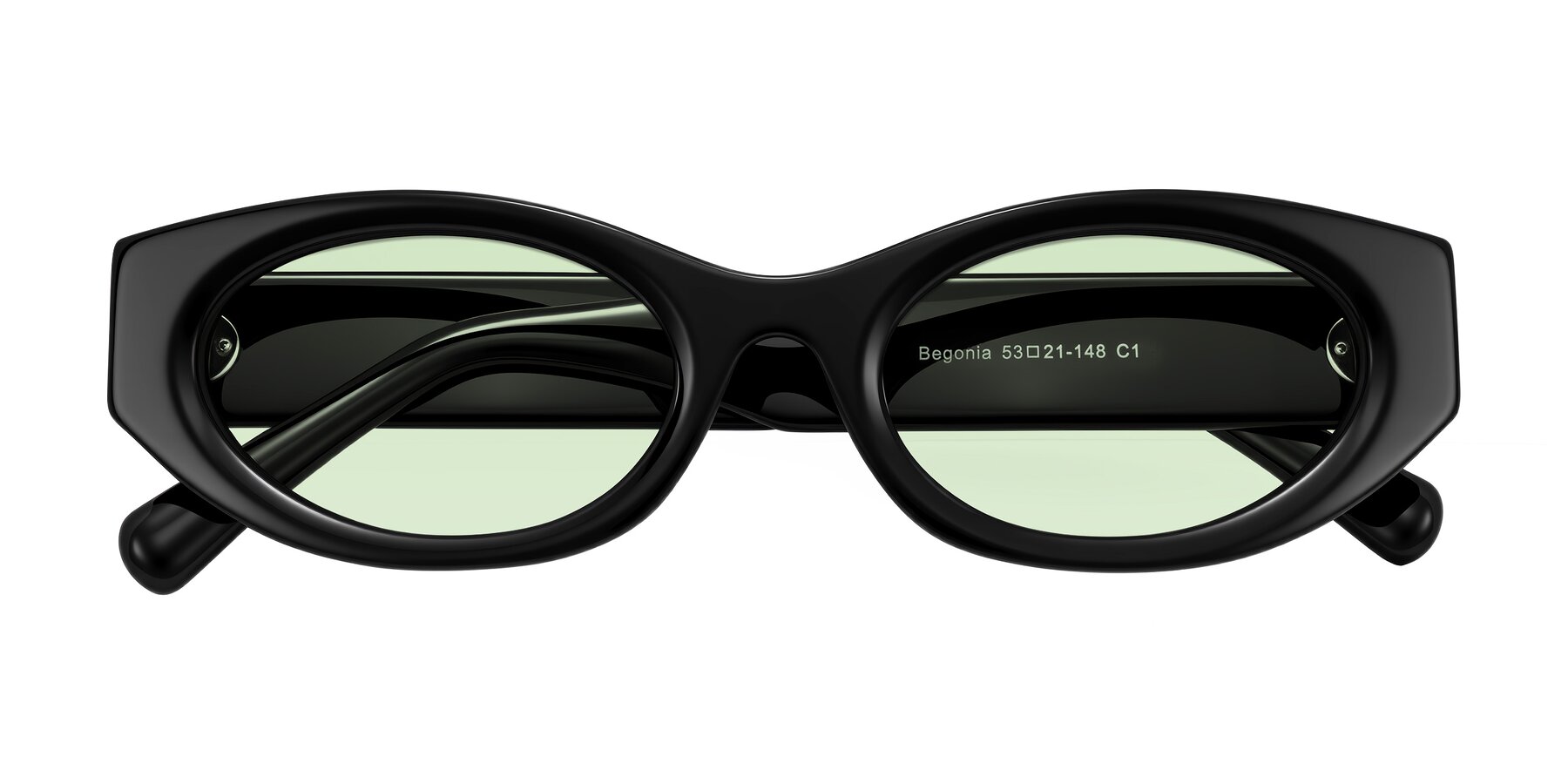 Folded Front of Begonia in Black with Light Green Tinted Lenses