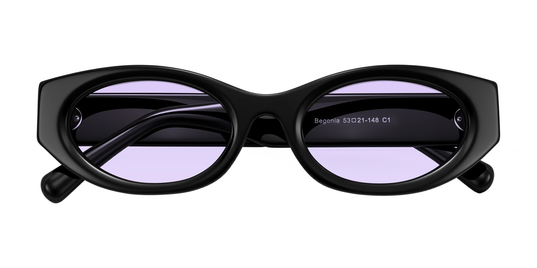 Folded Front of Begonia in Black with Light Purple Tinted Lenses