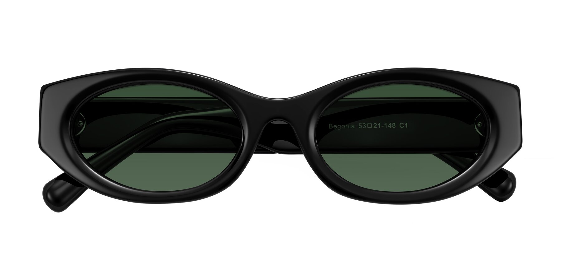 Folded Front of Begonia in Black with Green Tinted Lenses