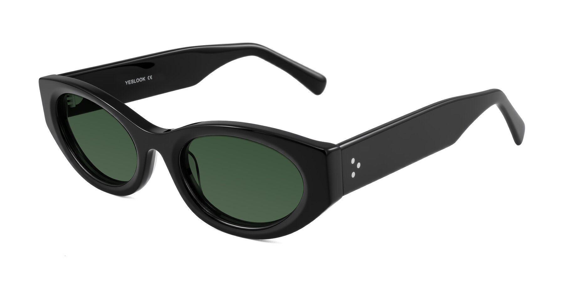 Angle of Begonia in Black with Green Tinted Lenses