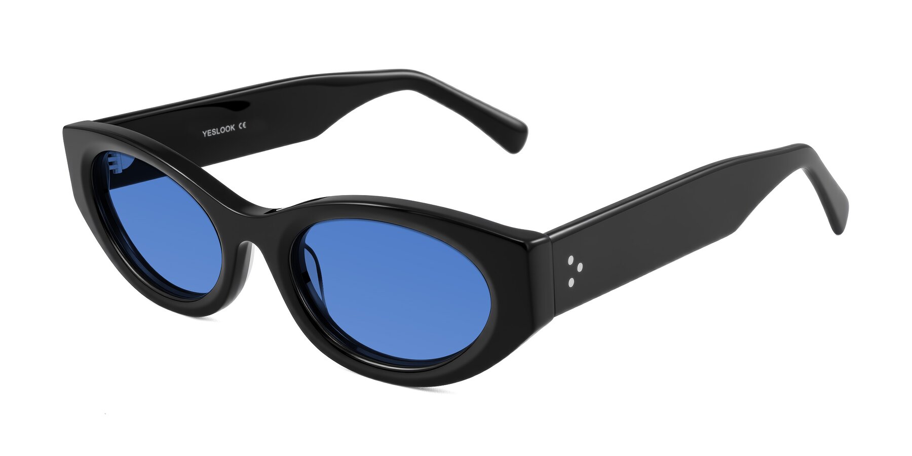 Angle of Begonia in Black with Blue Tinted Lenses