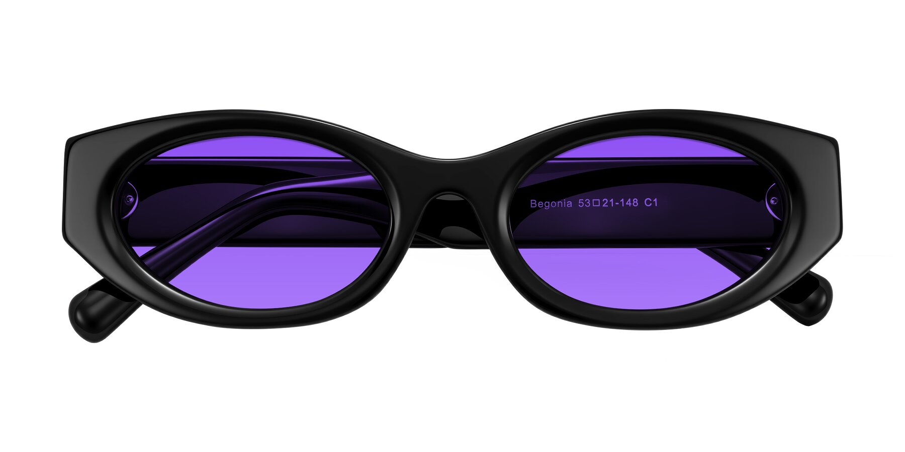 Folded Front of Begonia in Black with Purple Tinted Lenses