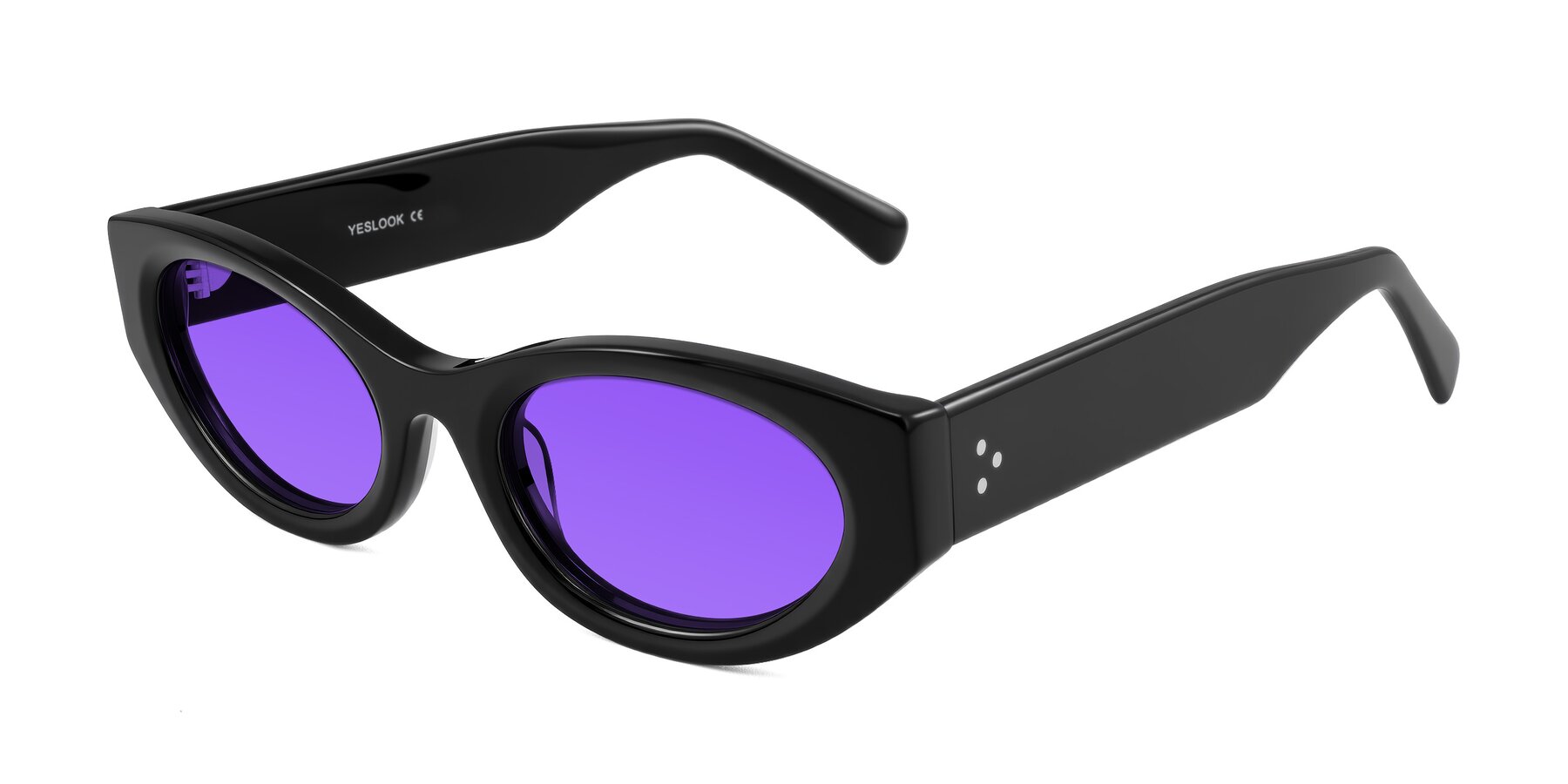 Angle of Begonia in Black with Purple Tinted Lenses