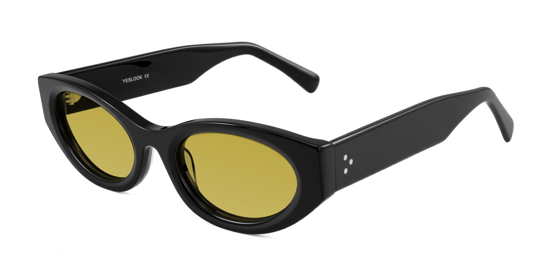 Angle of Begonia in Black with Champagne Tinted Lenses