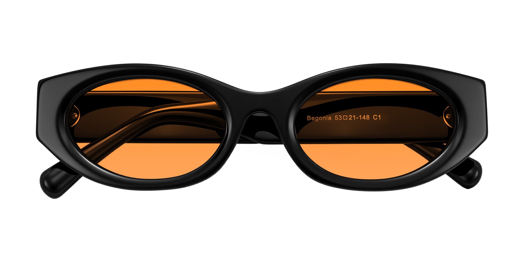 Folded Front of Begonia in Black with Orange Tinted Lenses