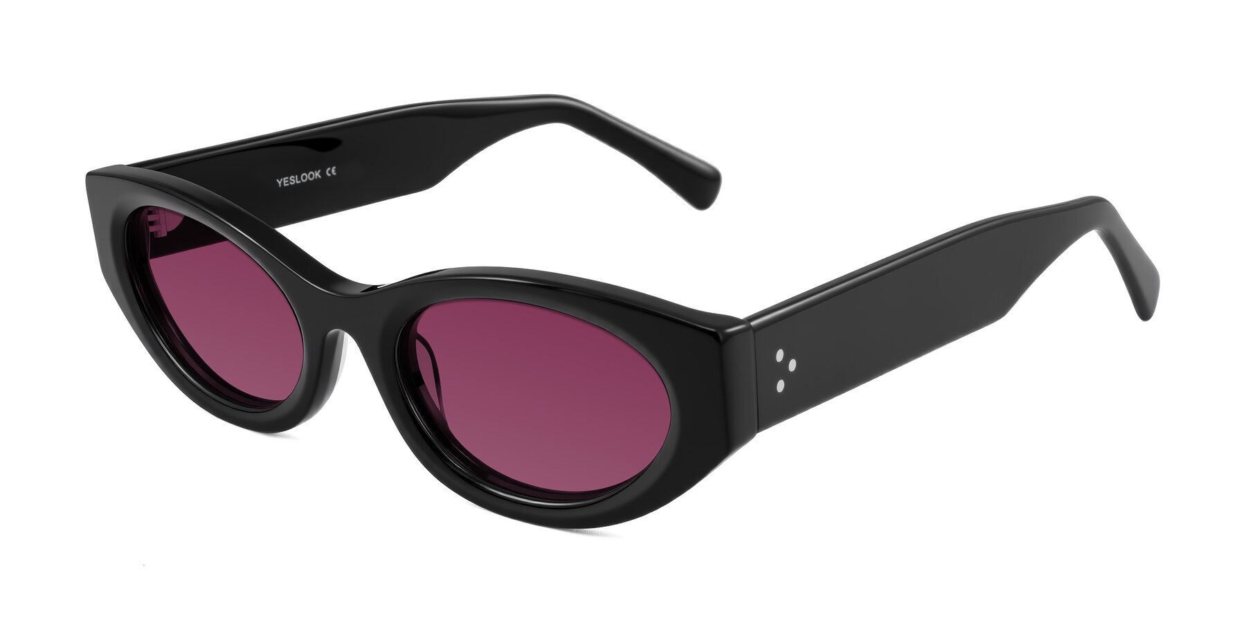 Angle of Begonia in Black with Wine Tinted Lenses