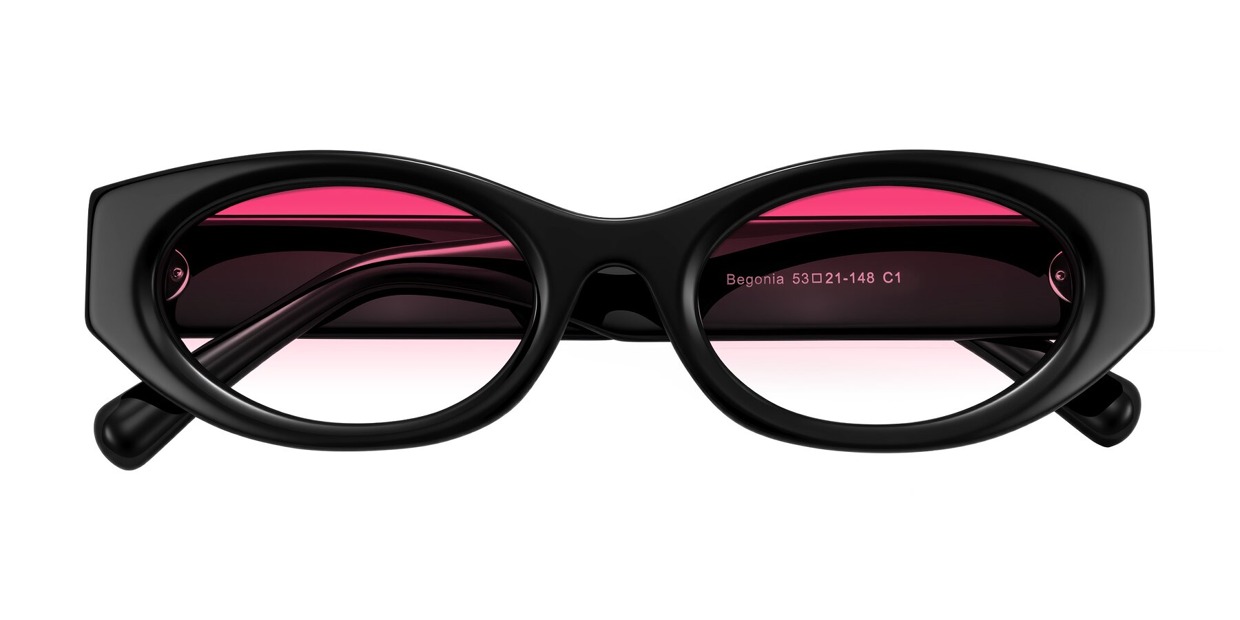 Folded Front of Begonia in Black with Pink Gradient Lenses