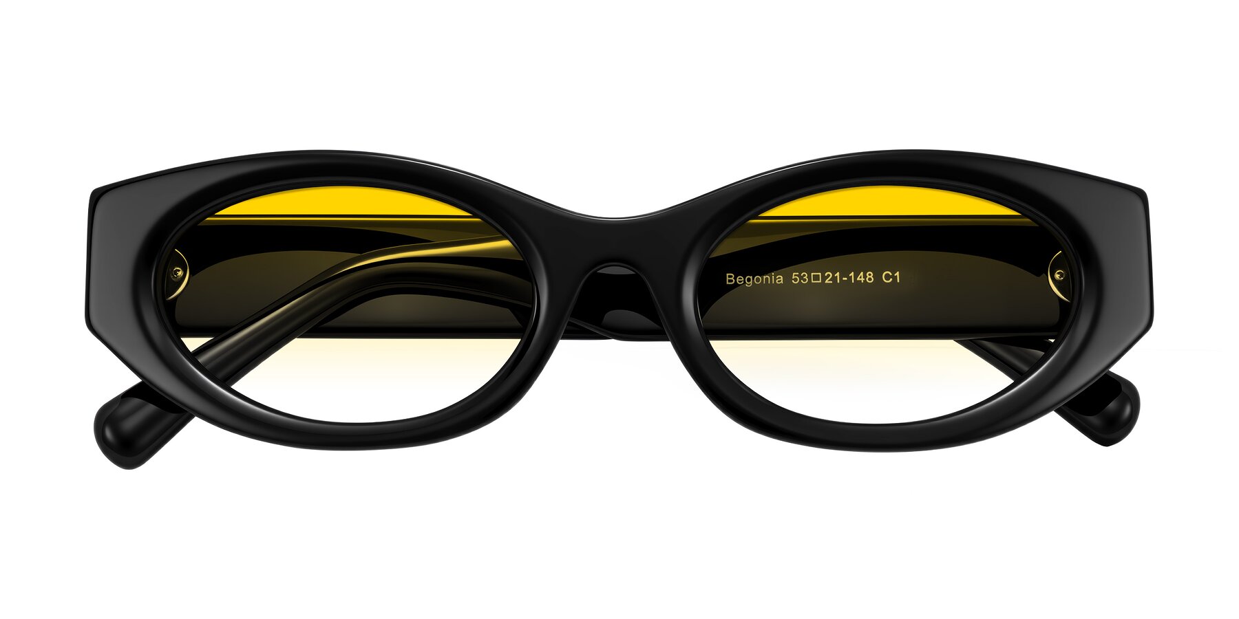 Folded Front of Begonia in Black with Yellow Gradient Lenses
