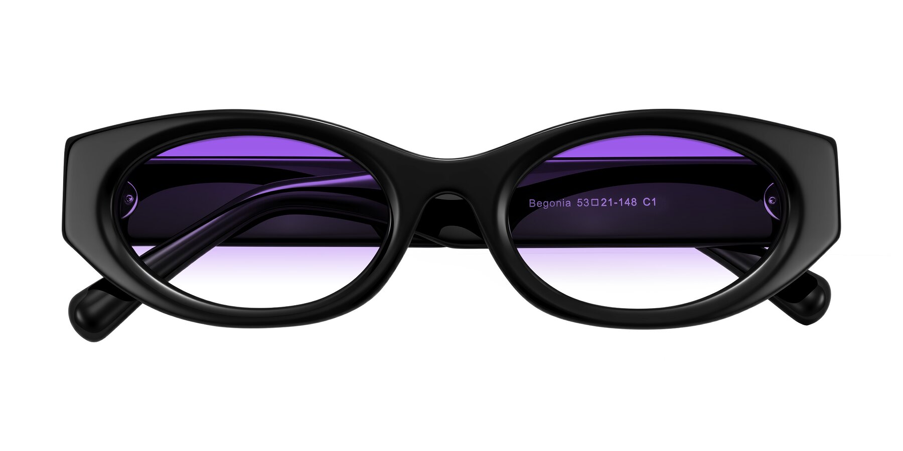 Folded Front of Begonia in Black with Purple Gradient Lenses