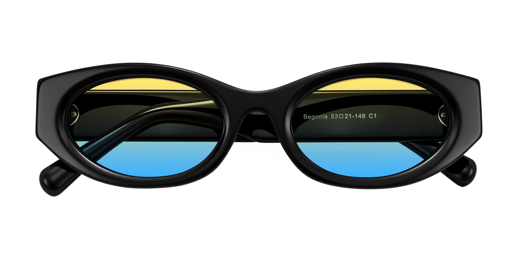 Folded Front of Begonia in Black with Yellow / Blue Gradient Lenses