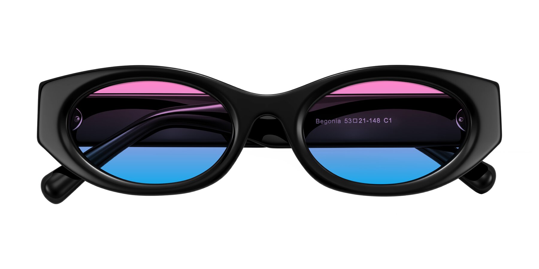 Folded Front of Begonia in Black with Pink / Blue Gradient Lenses
