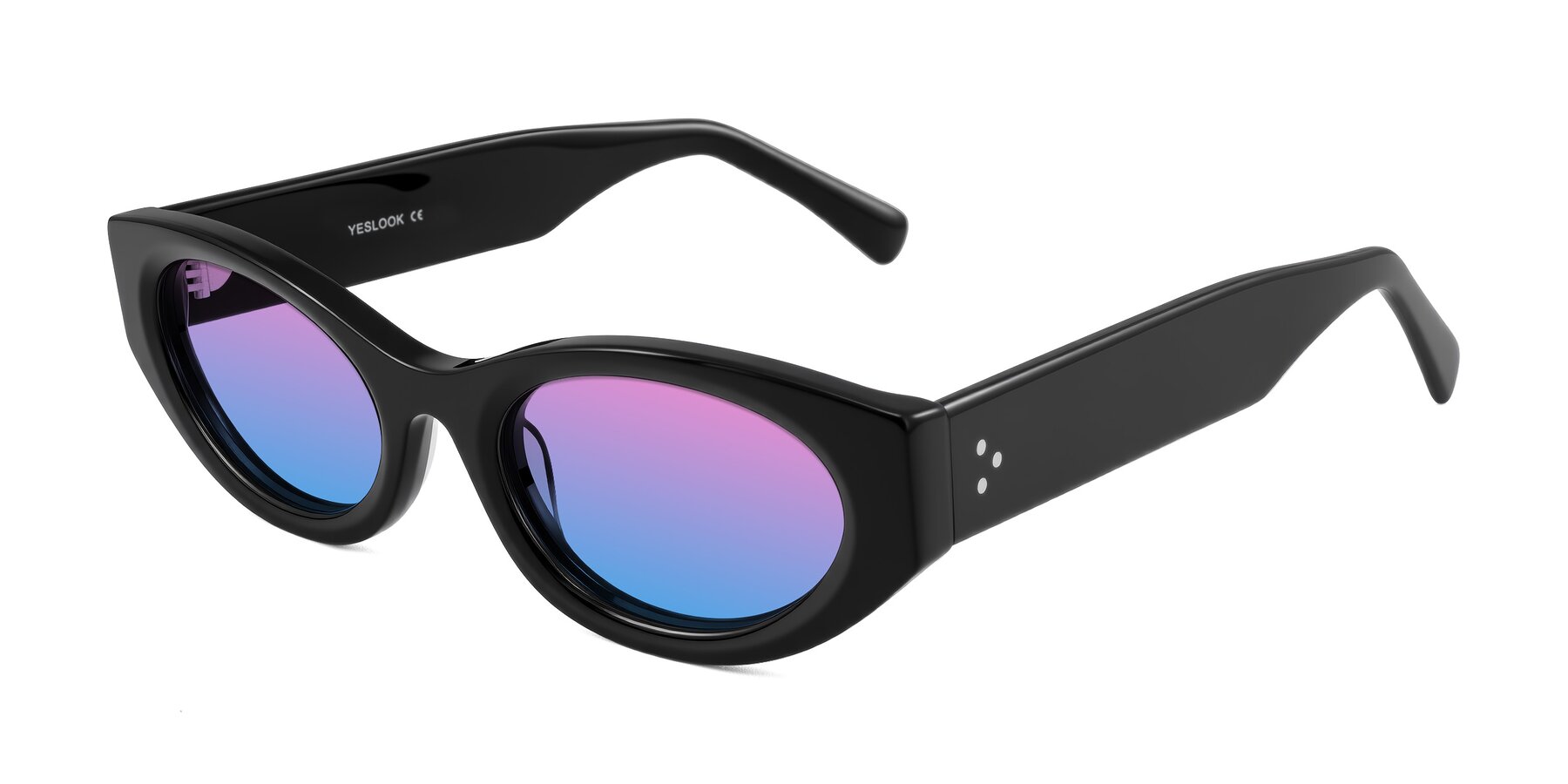 Angle of Begonia in Black with Pink / Blue Gradient Lenses