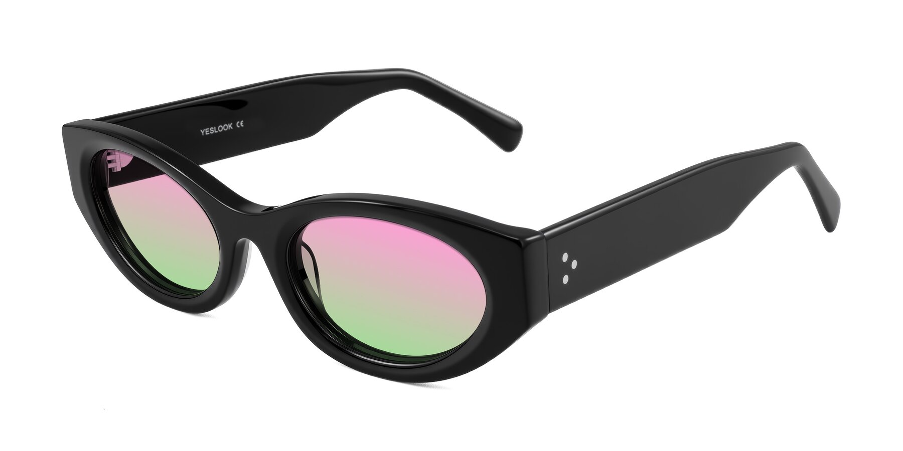 Angle of Begonia in Black with Pink / Green Gradient Lenses