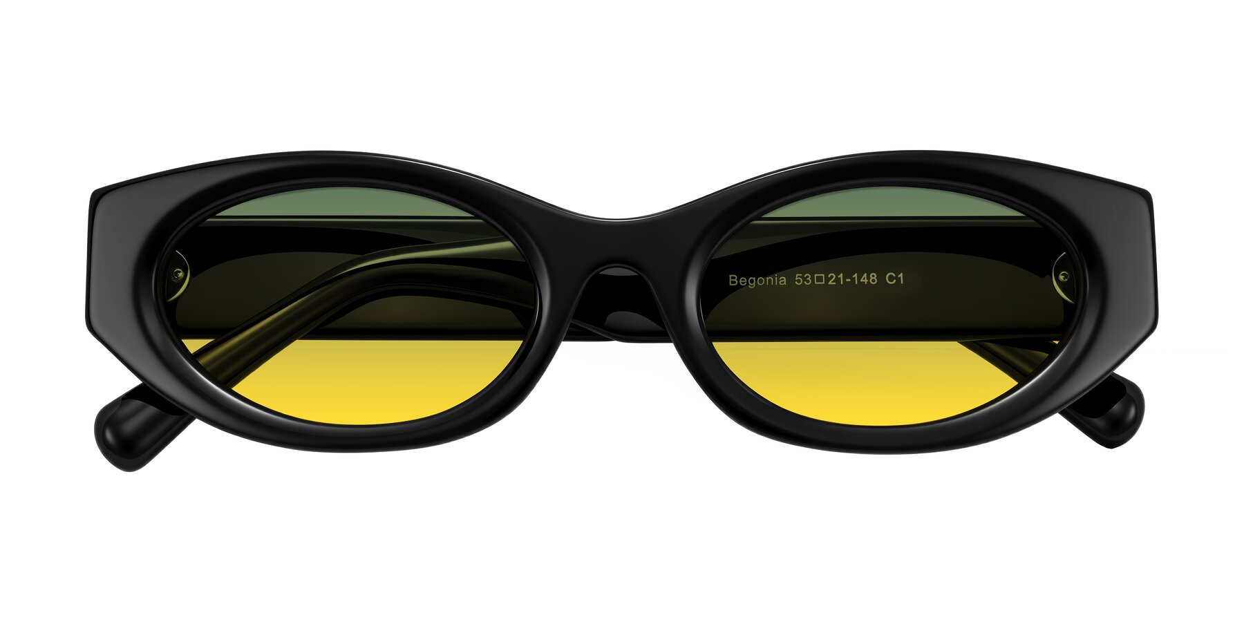 Folded Front of Begonia in Black with Green / Yellow Gradient Lenses