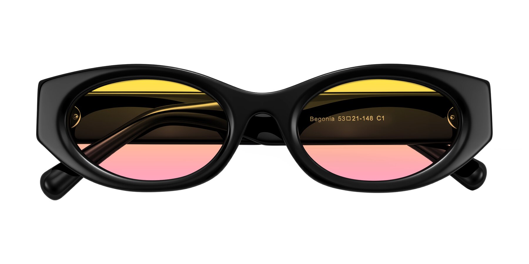 Folded Front of Begonia in Black with Yellow / Pink Gradient Lenses