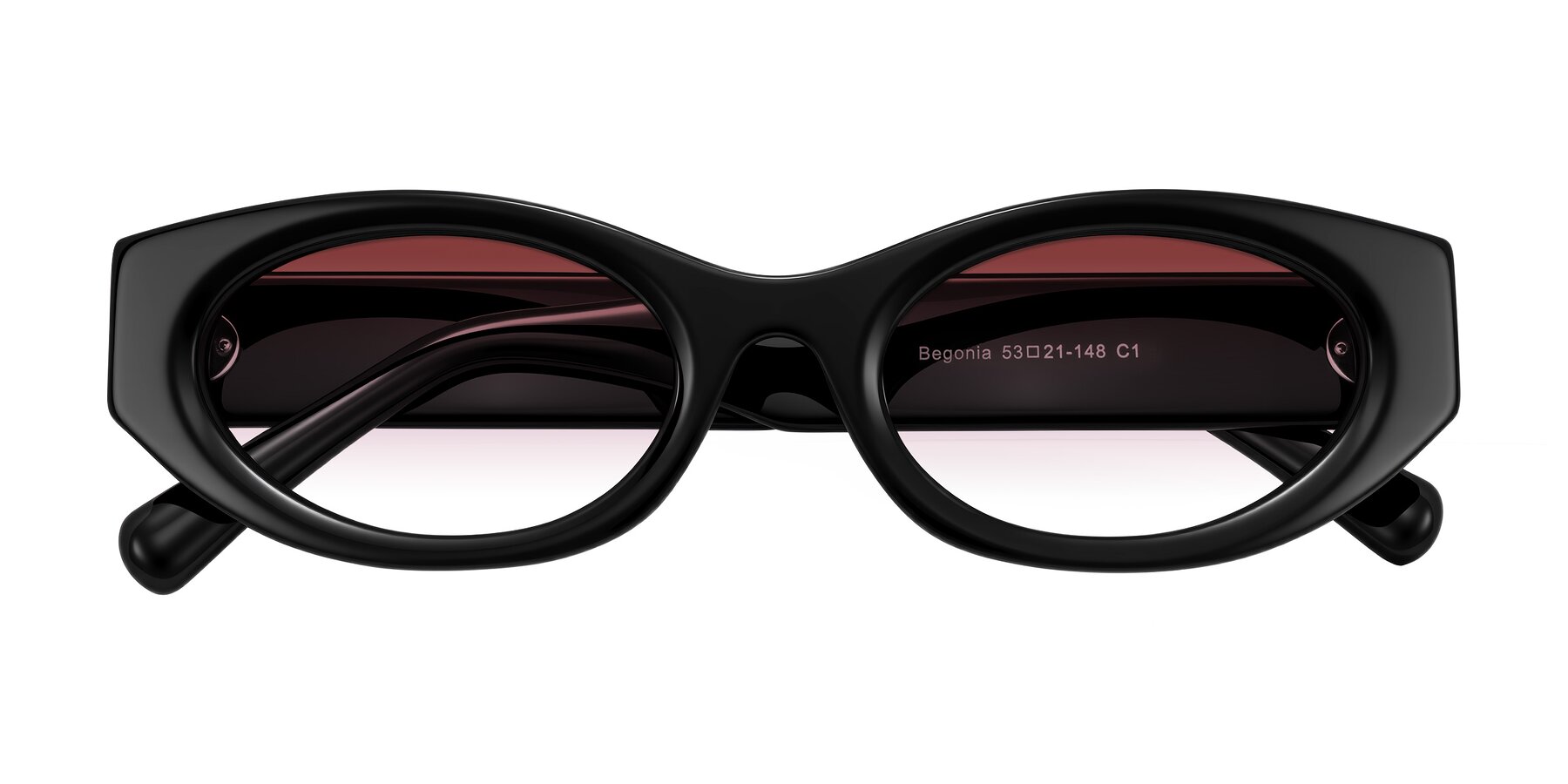 Folded Front of Begonia in Black with Garnet Gradient Lenses
