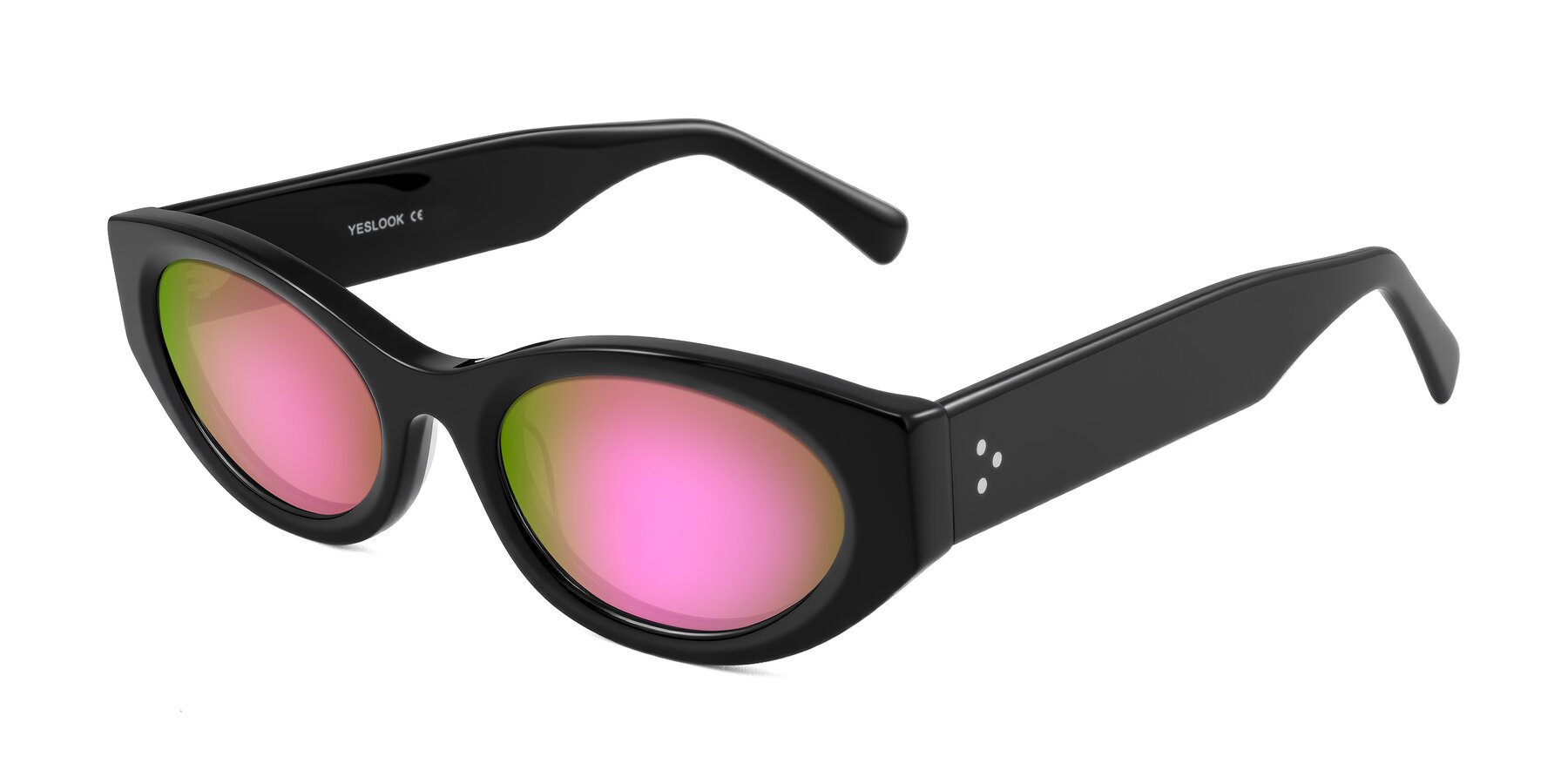 Angle of Begonia in Black with Pink Mirrored Lenses