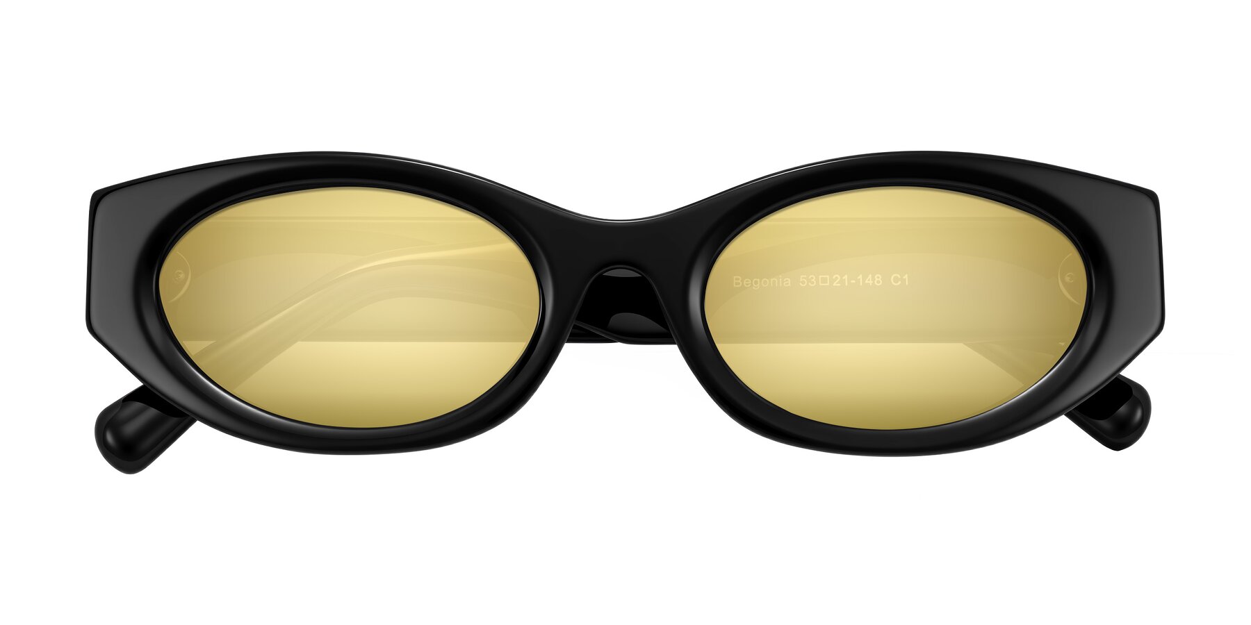 Folded Front of Begonia in Black with Gold Mirrored Lenses
