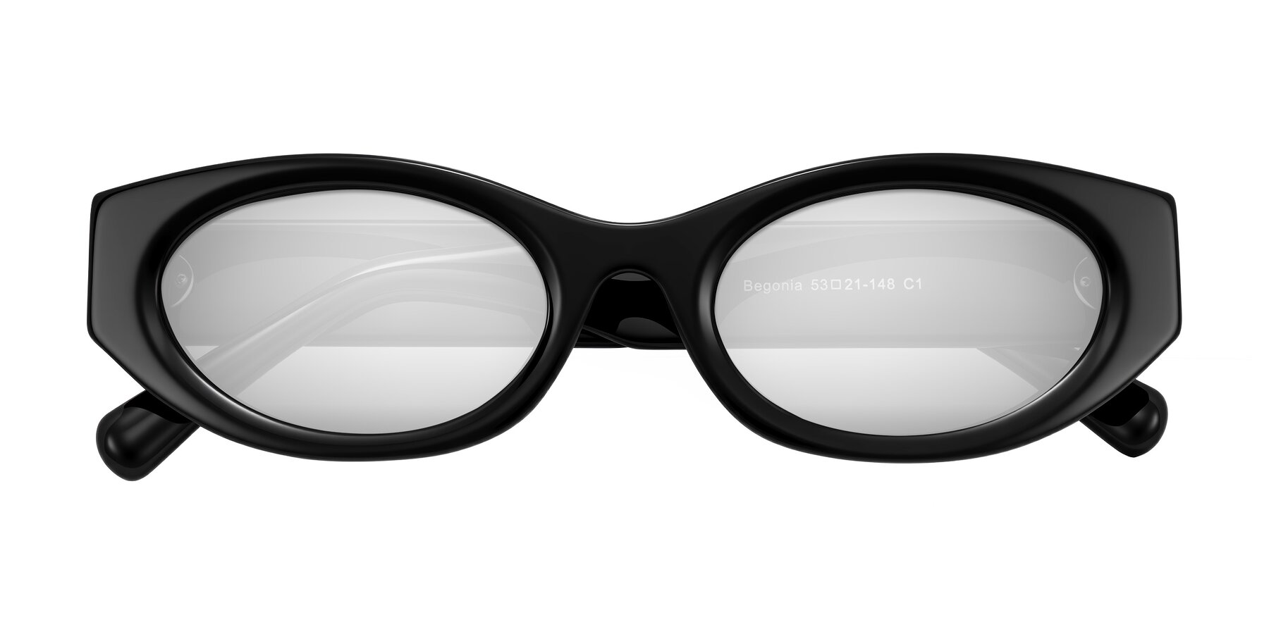 Folded Front of Begonia in Black with Silver Mirrored Lenses