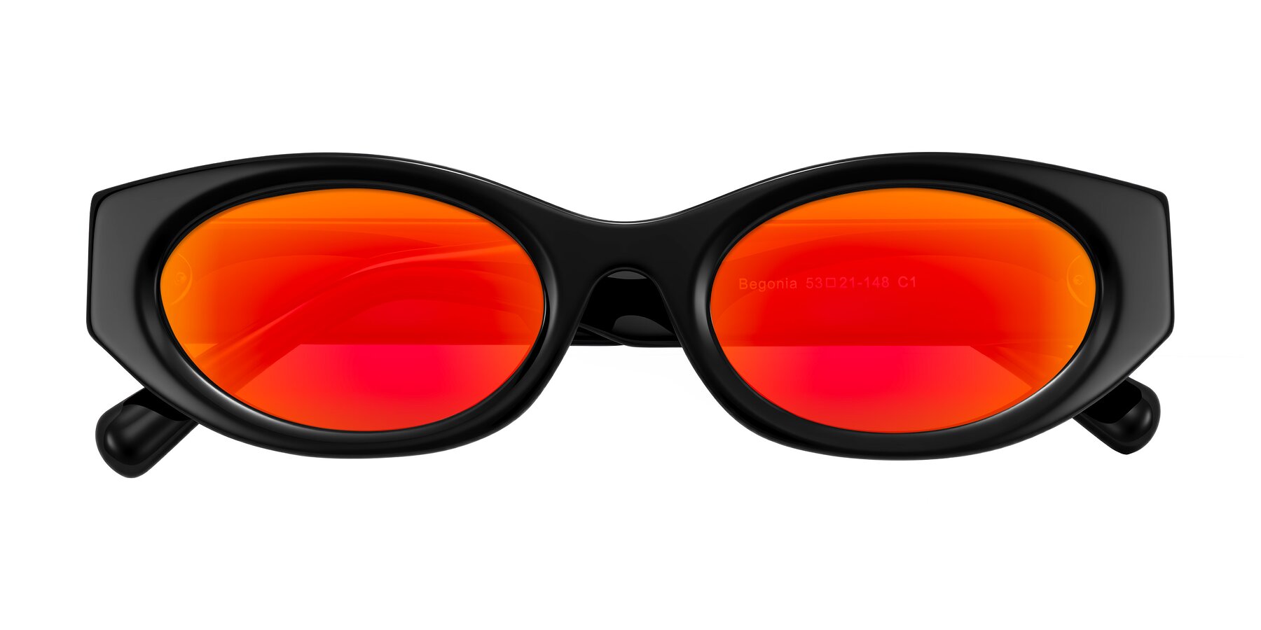 Folded Front of Begonia in Black with Red Gold Mirrored Lenses