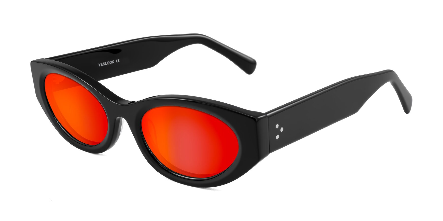 Angle of Begonia in Black with Red Gold Mirrored Lenses