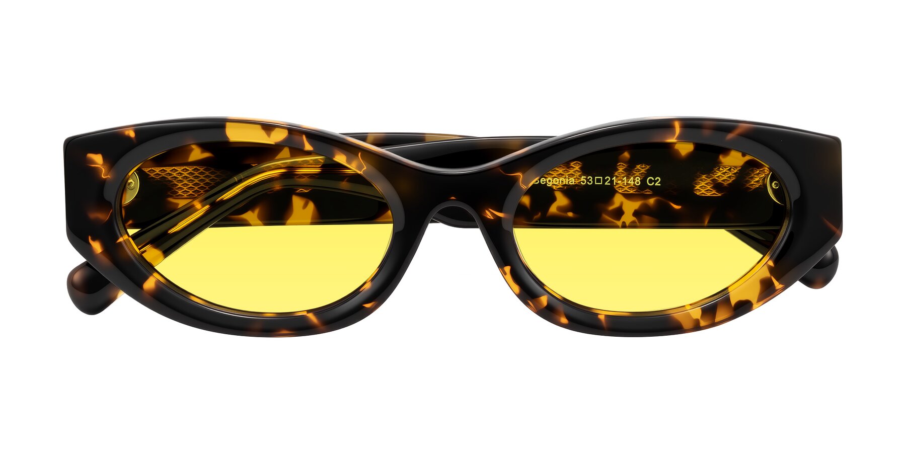 Folded Front of Begonia in Tortoise with Medium Yellow Tinted Lenses