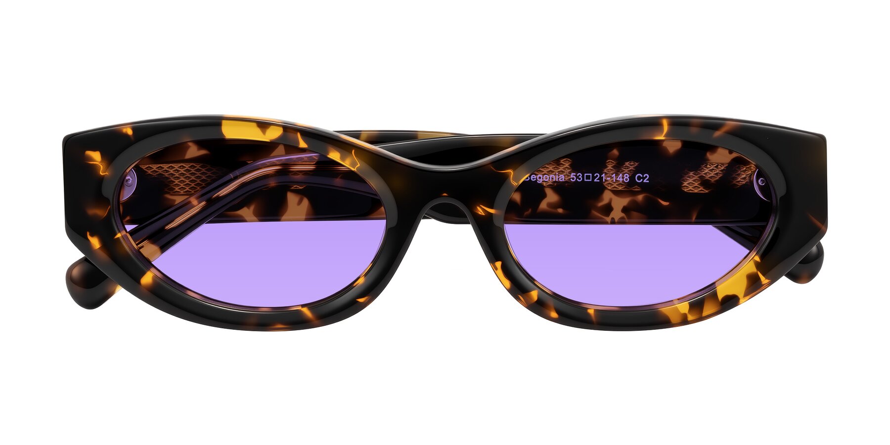 Folded Front of Begonia in Tortoise with Medium Purple Tinted Lenses