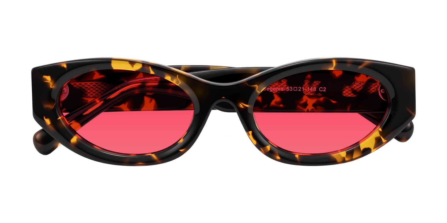 Folded Front of Begonia in Tortoise with Red Tinted Lenses